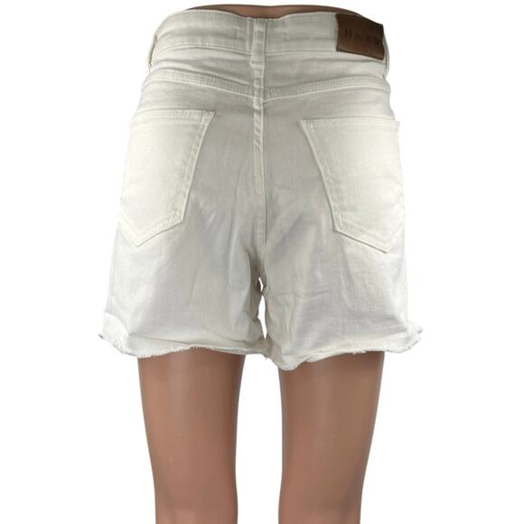 NA-KD Women's White High Waisted Frayed Raw Hem Mini Denim Jeans Shorts Size 36 - Picture 3 of 5